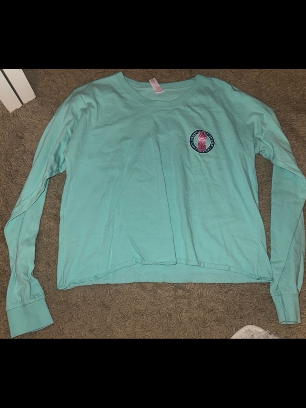 Simply Southern Mint Long Sleeve Tee with Pink Pineapple - Picture 2 of 4